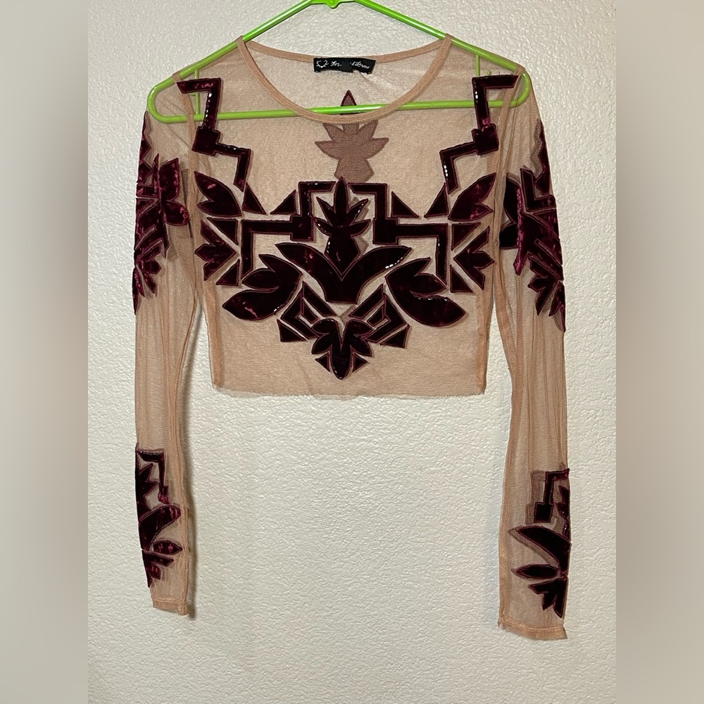 For love and lemons Elegant Sheer Top with Velvet Accents size small - Picture 3 of 11